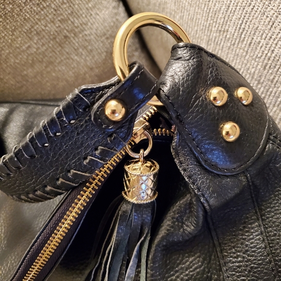 Onna Ehrlich Genuine Pebbled Soft Leather Purse Bag Hobo Soft Extra Large Tassel - Picture 4 of 11